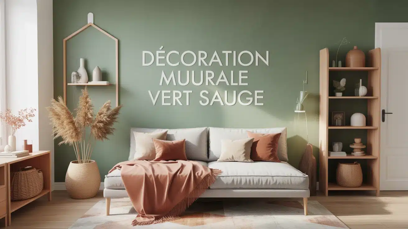 decoration murale vert sauge dans un salon scandinave