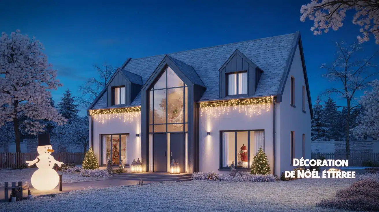 decoration noel exterieur maison moderne jardin enneige
