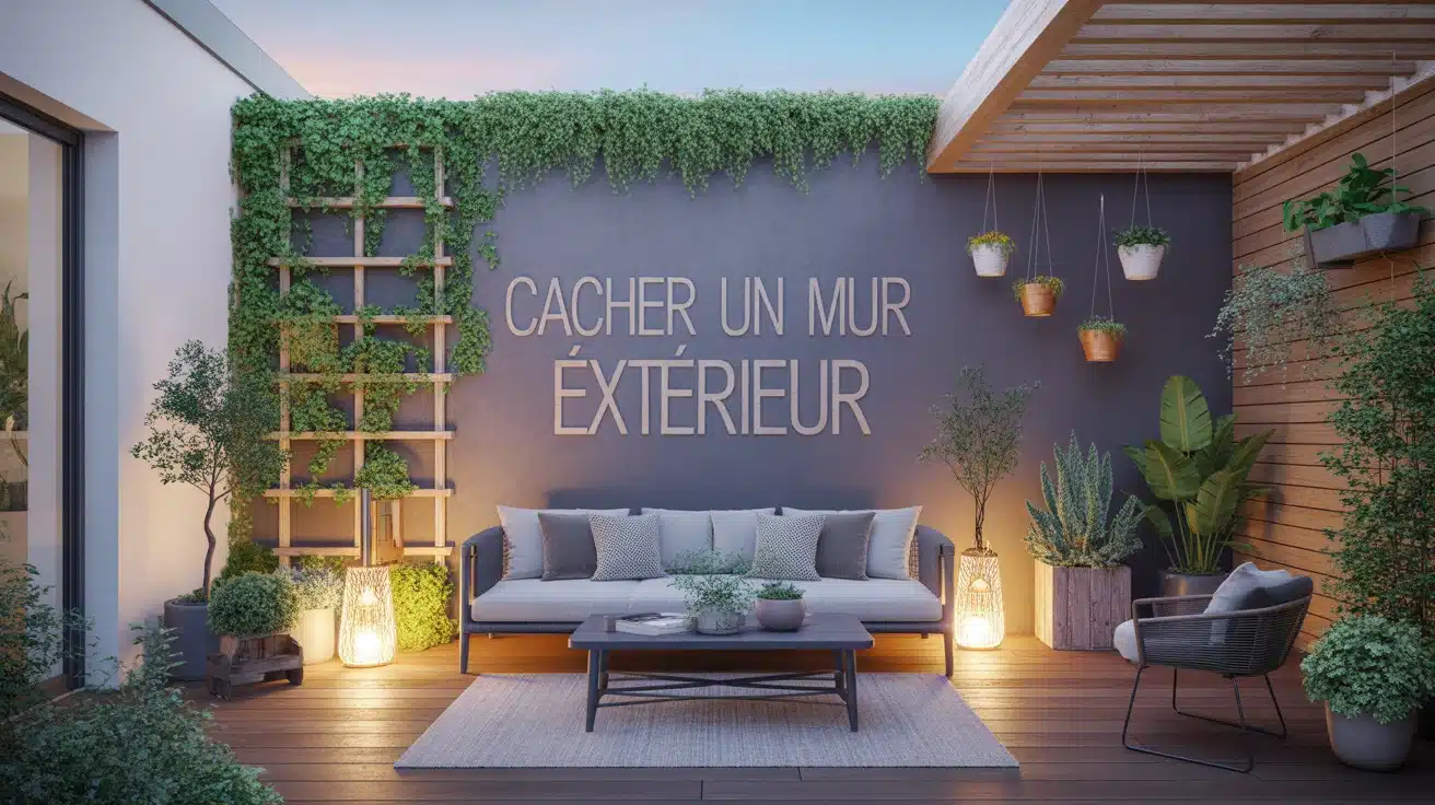 idee pour cacher un mur exterieur avec plantes et panneaux bois