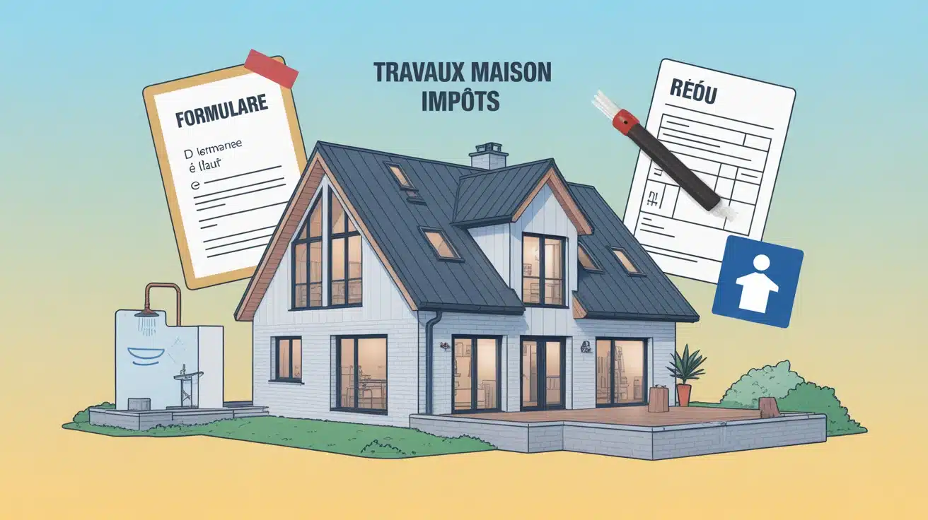 Travaux maison impots : coupe maison et pictogrammes fiscaux