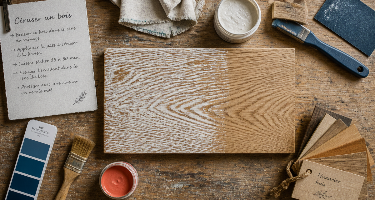 ceruser un bois planche chene brosse et outils