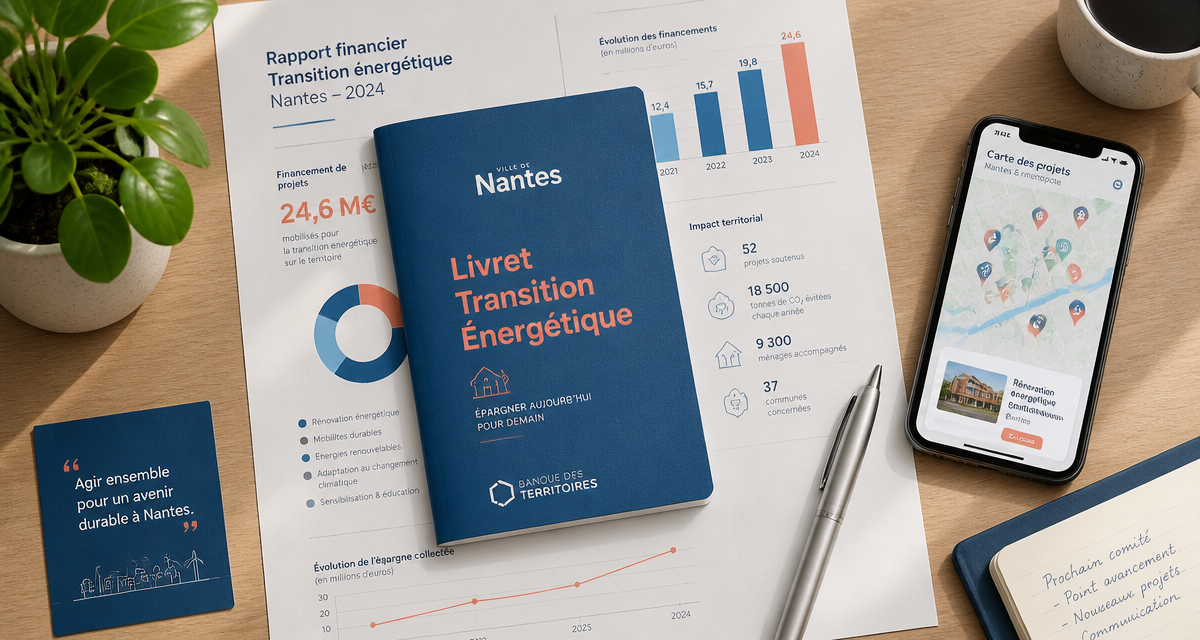 livret transition énergétique sur bureau avec rapports financiers