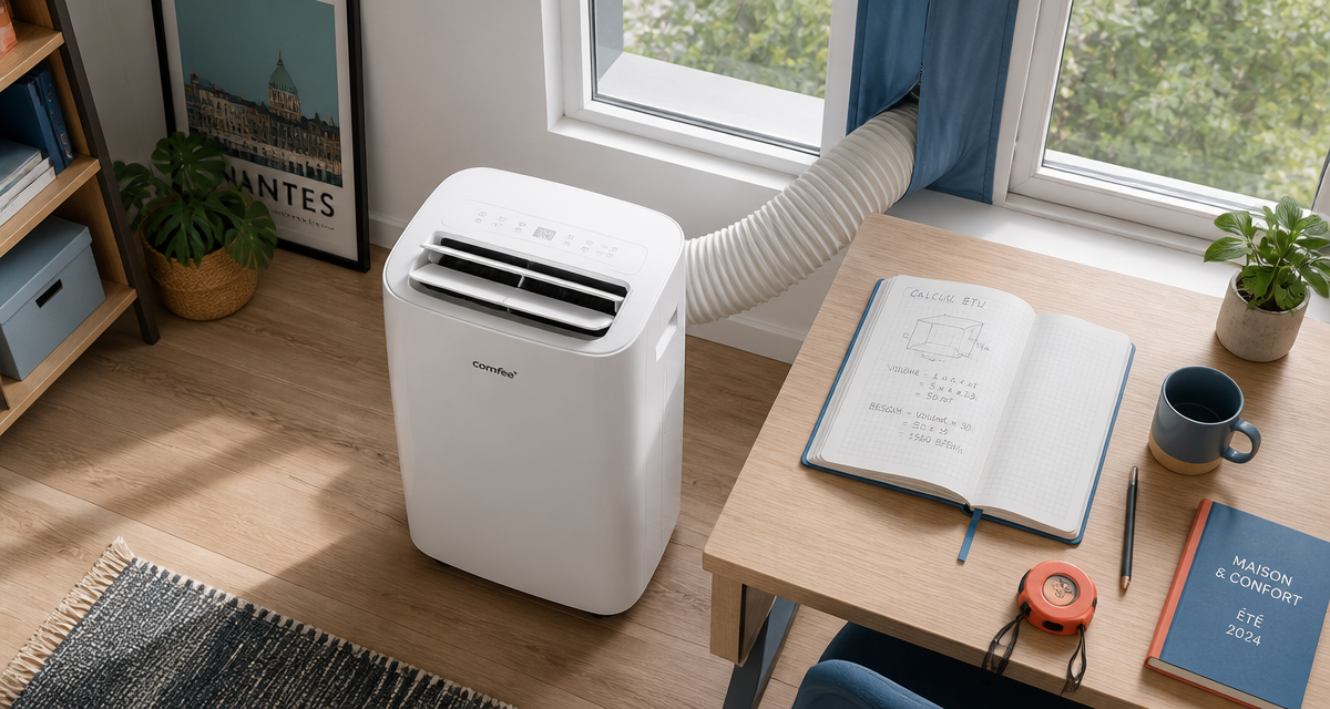 meilleur climatiseur mobile compact posé sur bureau moderne