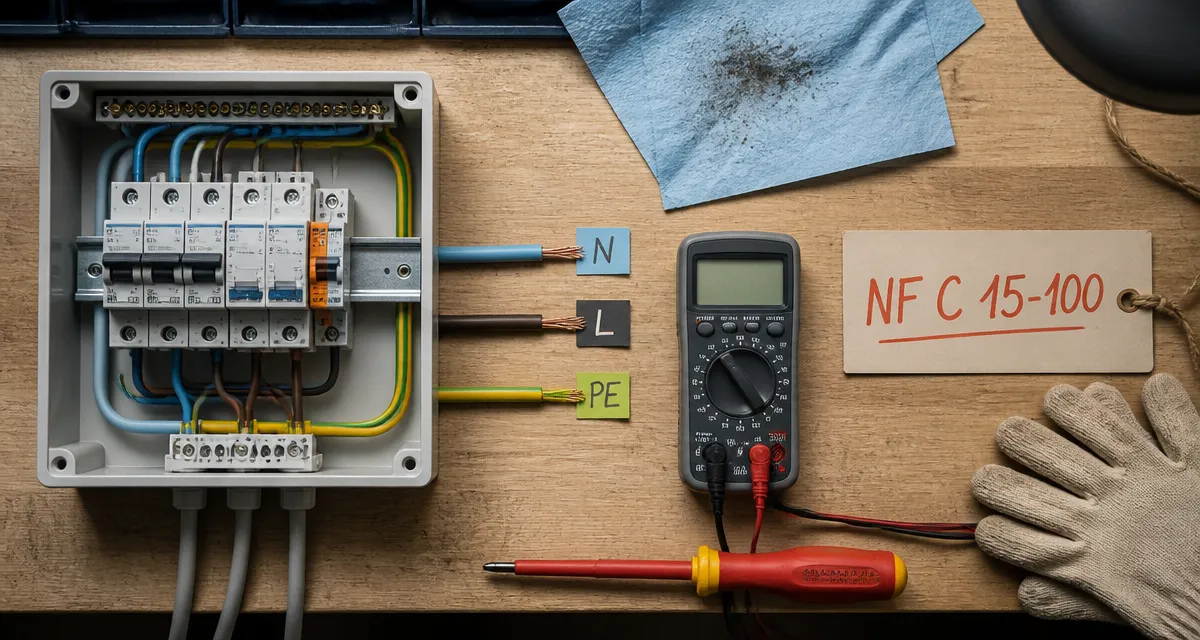 Phase et neutre couleur : codes N, L, PE pour branchements électriques