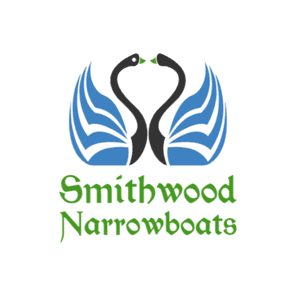 Logo of Smithwood Narrowboats with two swans forming a heart shape.