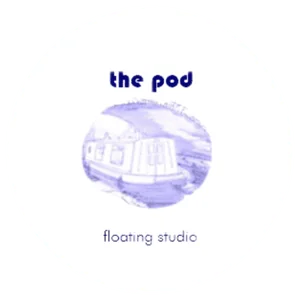 Logo of The Pod floating studio with boat illustration and text.