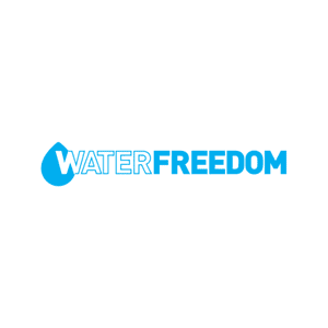 Water Freedom logo with water droplet and bold text for boat lifestyle.