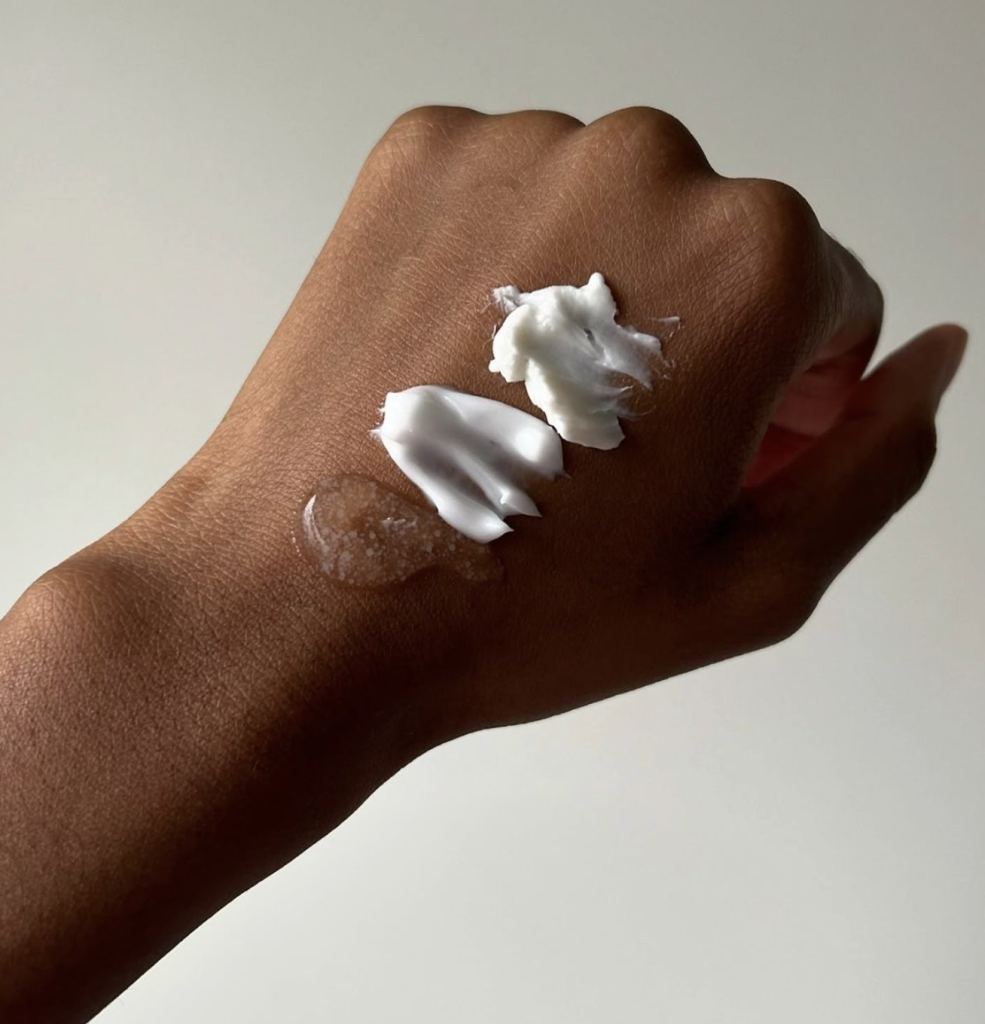 Moisturizer on the back of a person's hand, demonstrating skincare application