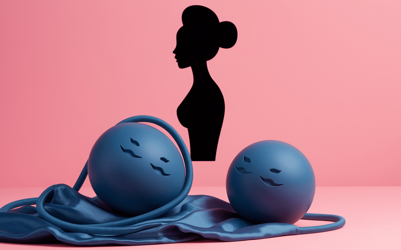 Boules de geisha bleues avec cordon, usage thérapeutique