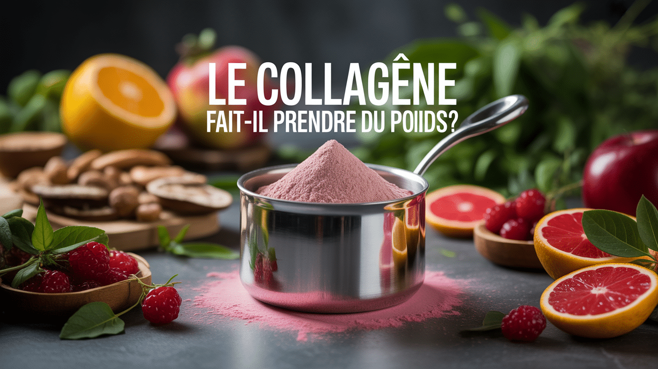 Pot de collagène avec aliments protéinés et fruits rouges