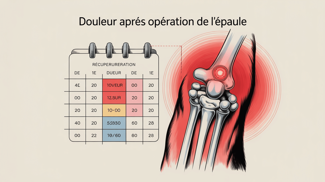 Illustration médicale épaule opérée avec calendrier de douleur