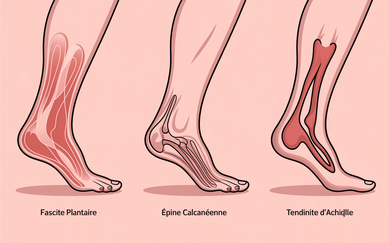Comparaison causes courantes douleur talon