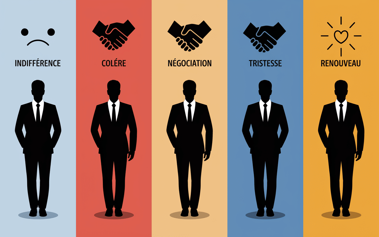 Silhouettes masculines, évolution émotionnelle de la rupture