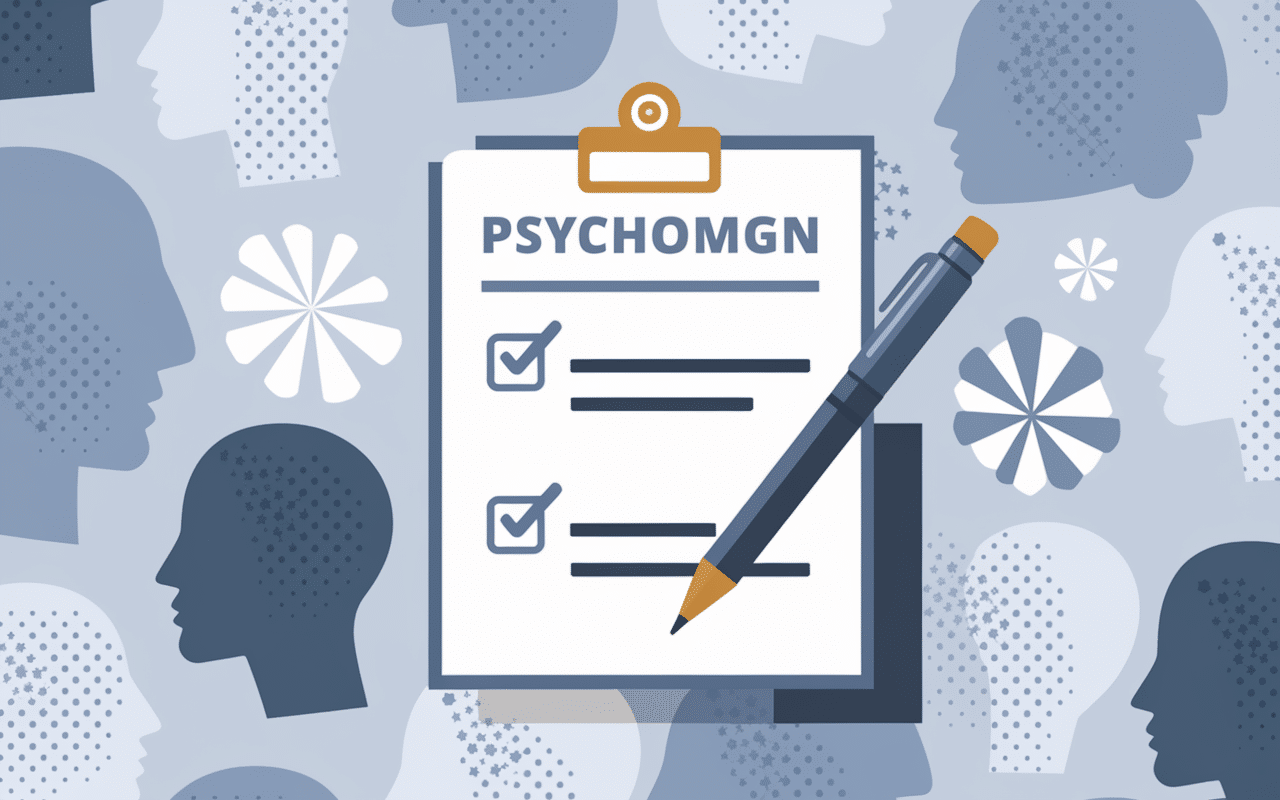 Formulaire psychologique avec échelles de réponse et profils humains