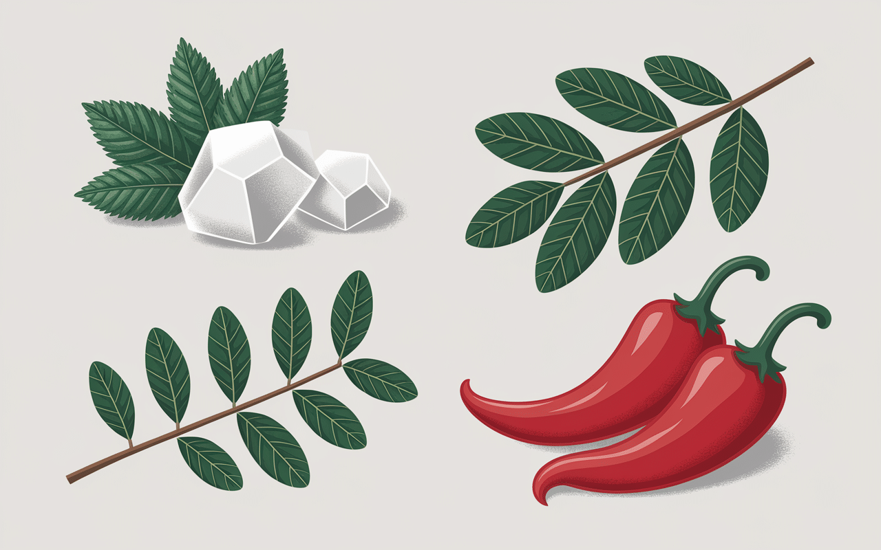 Elements naturels du baume saint bernard menthol saule camphre piment