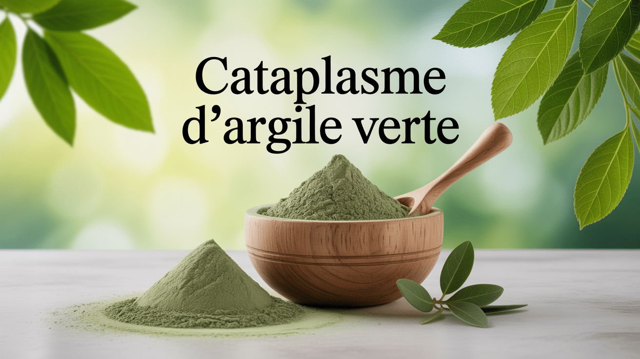 Bol bois argile verte poudre cataplasme naturel feuilles vertes