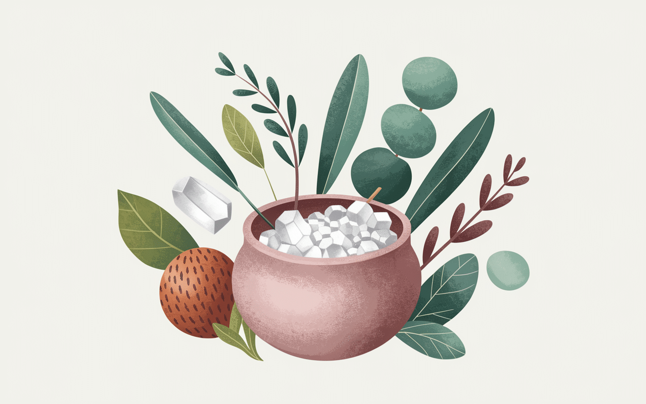 Illustration camphre eucalyptus clou de girofle menthe baume du tigre blanc