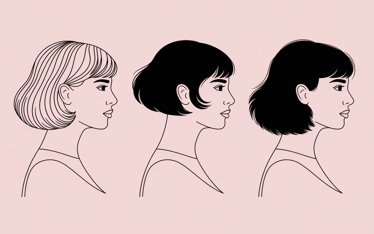 Illustration coupe boule femme de profil