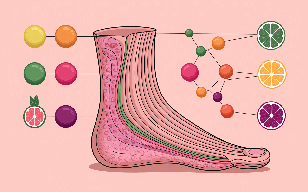 Coupe scientifique peau de pied avec acides