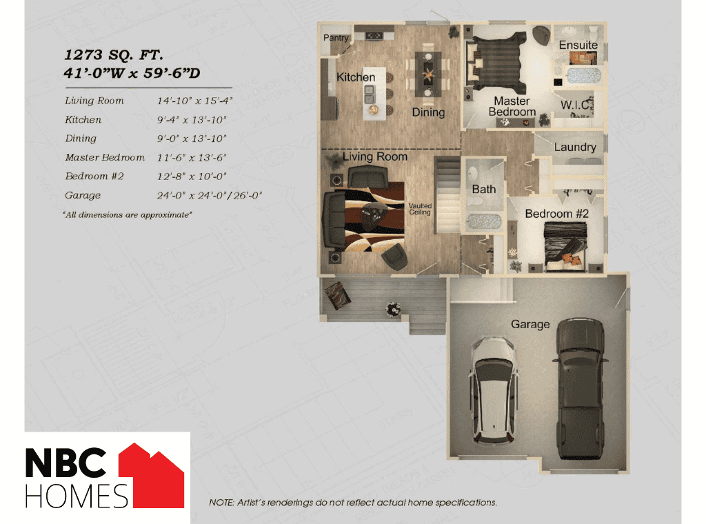 Modern single-family home floor plan with spacious living areas and two-car garage.