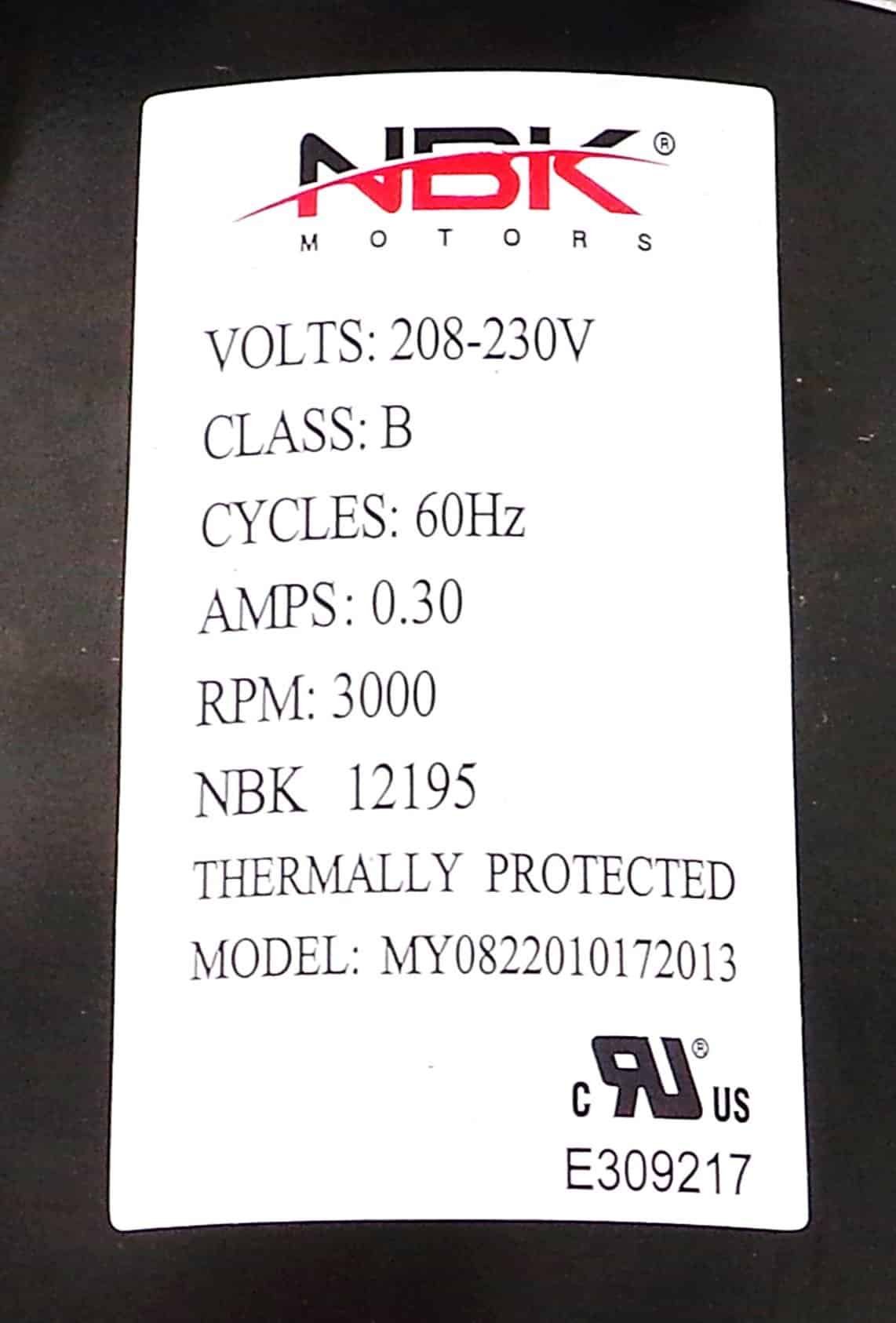 NBK-12195 BLOWER MOTOR, DRAFT INDUCER 230V 1054268 A148 - Image 3