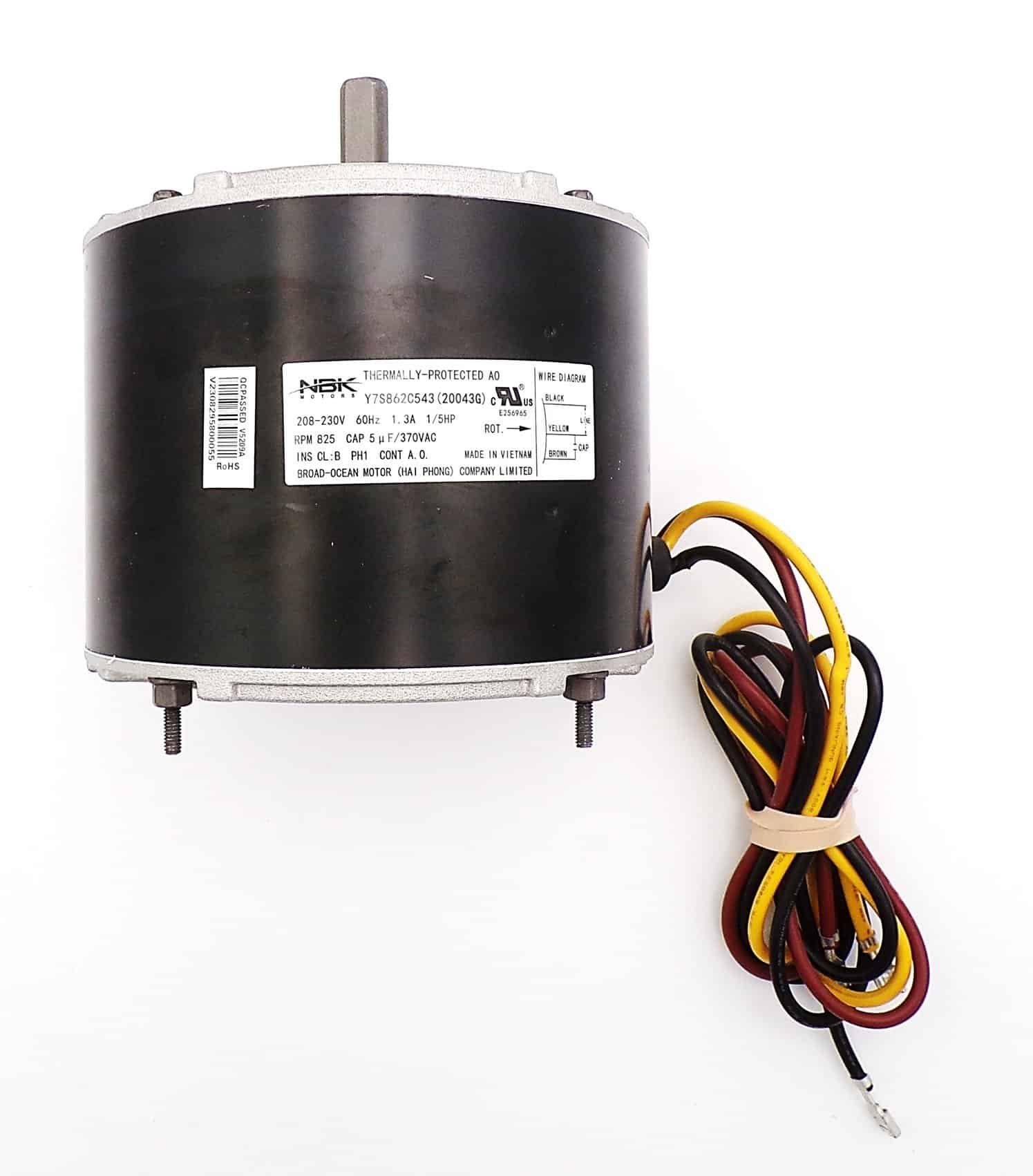 NBK-20043G CONDENSOR MOTOR 1/5 HP, 825 RPM, 208-230V