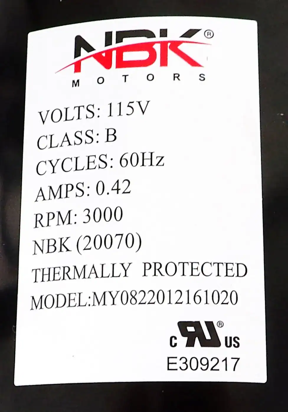 NBK-20070 BLOWER MOTOR 115V, 2 SPEED - Image 4