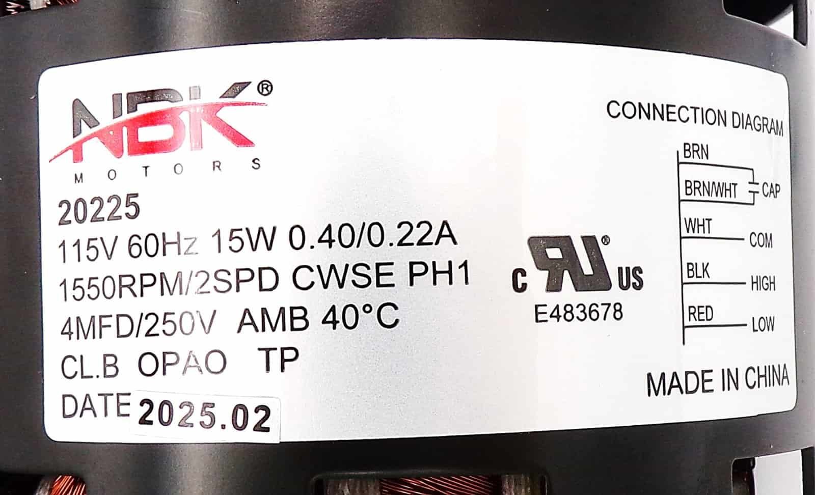 NBK-20225 DRIVE MOTOR D1100 115V 2-Speed 1550/900 RPM 1/50 HP - Image 3