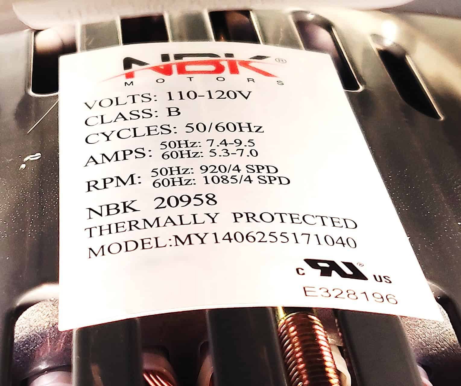 NBK-20958 BLOWER MOTOR, 115V 1/3 HP, 60HZ - Image 3