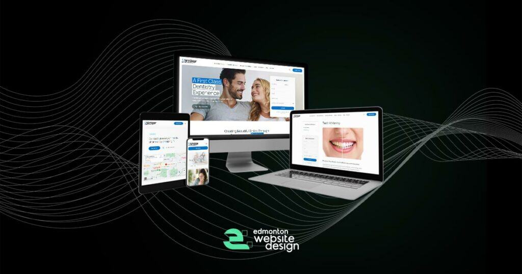 Website design showcasing responsive dental and health service websites on multiple devices.