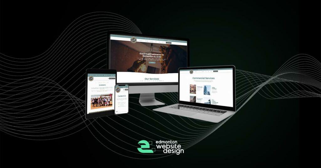 Responsive web design displaying desktop, tablet, and smartphone screens with a modern website layout.