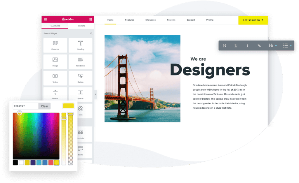 Golden Gate Bridge in San Francisco, digital web design showcasing creative Elementor editing.
