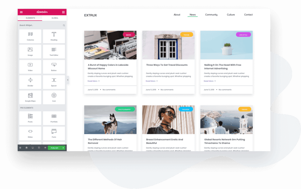 Modern digital content website showcasing blog posts on travel, fashion, photography, and lifestyle topics.