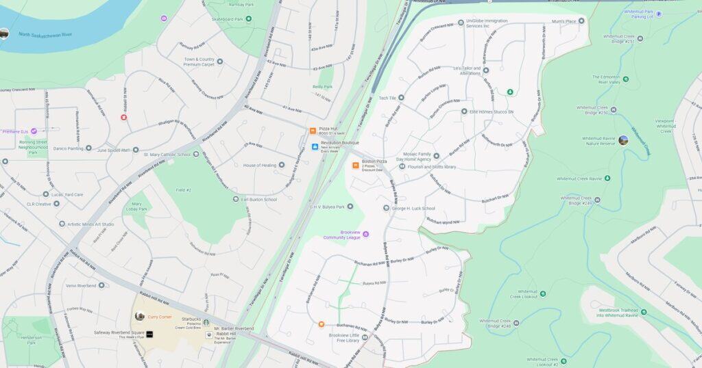 Whitemedu residential neighborhood with parks, schools, bridges, and amenities, featuring Whitemedu Creek, local parks, and community landmarks. Ideal for residents and visitors seeking detailed area information.