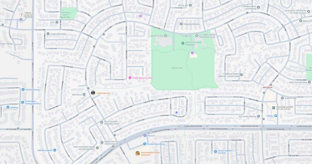 Detailed map showing streets, parks, and landmarks in a residential area for navigation and local exploration.