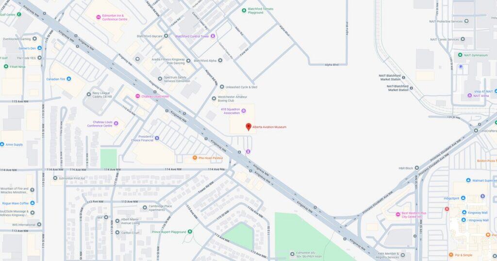 A map showing city streets, landmarks, and transportation routes with a focus on urban infrastructure.