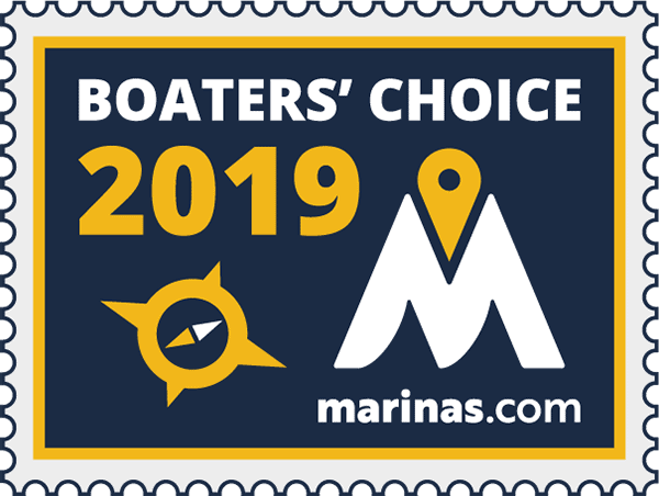 Boaters' Choice 2019 award badge from marinas.com with a mountain and compass icon.