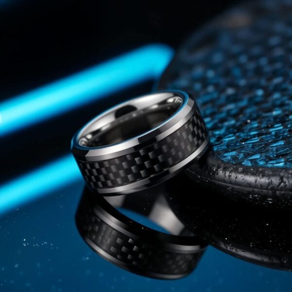 Mens Tungsten Ring with Carbon Fibre Inlay