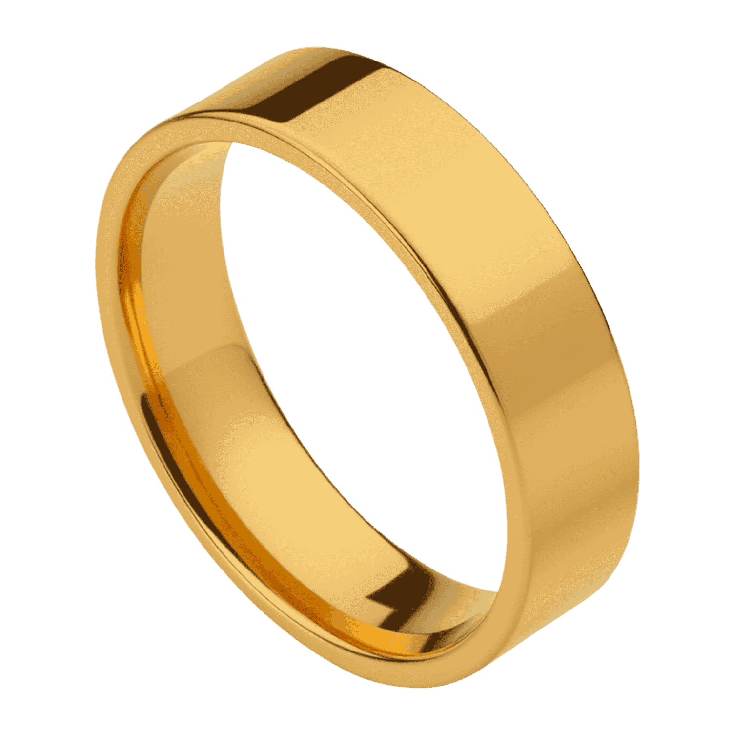 A gold coloured flat style mens ring. Made with tungsten.