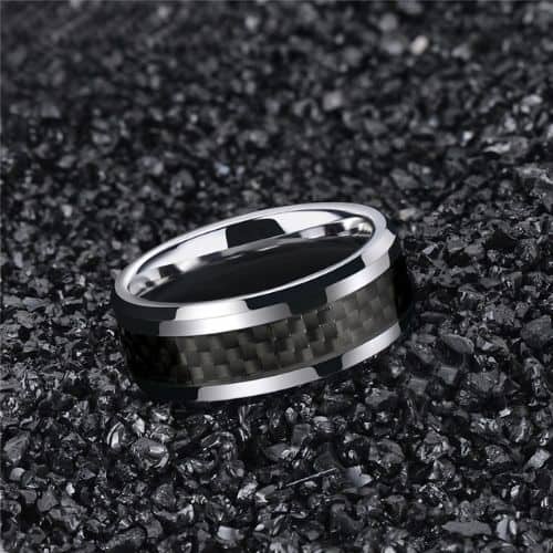 Polished silver and black ring for men