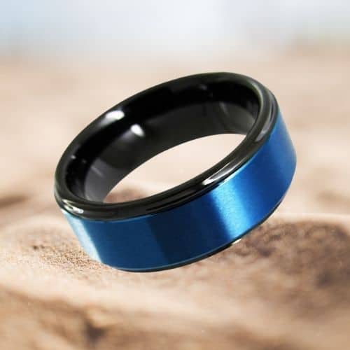 Black and blue tungsten ring designed for men comfort fit