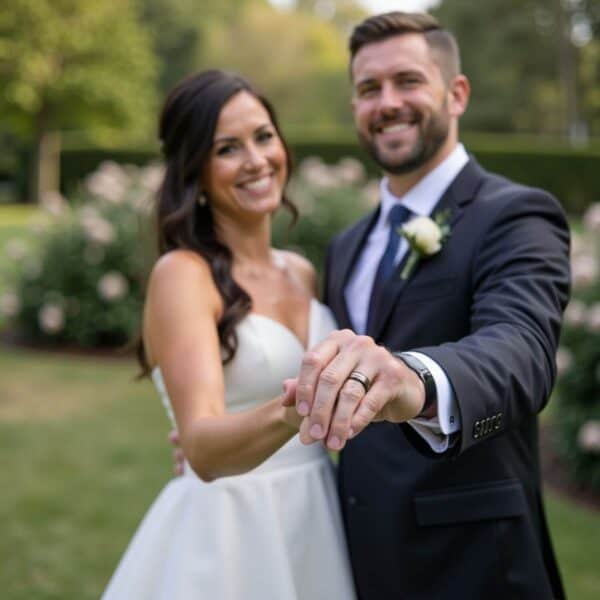 Groom tries on tungsten ring