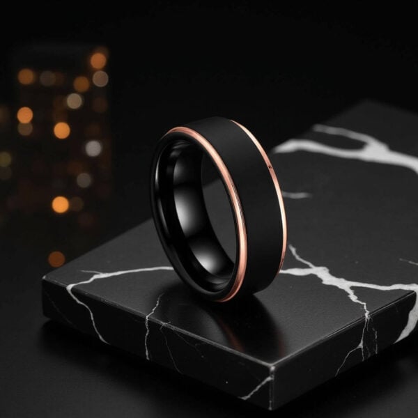 Mens black ring with gold sides - tungsten