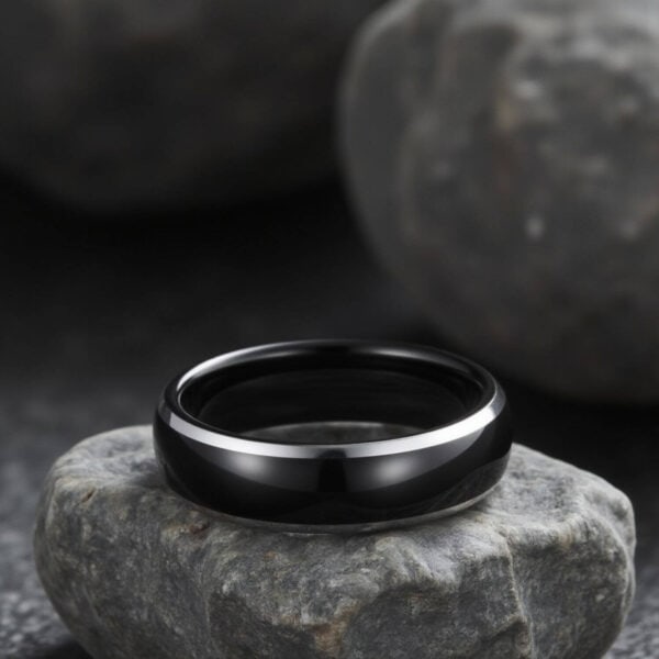 Male Tungsten Ring - Black with silver Edges