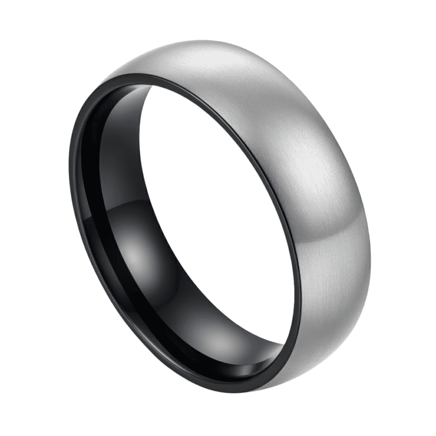 Brushed silver and black tungsten ring for men, bold 6mm or 8mm wedding band or engagement ring for gents with custom engraving