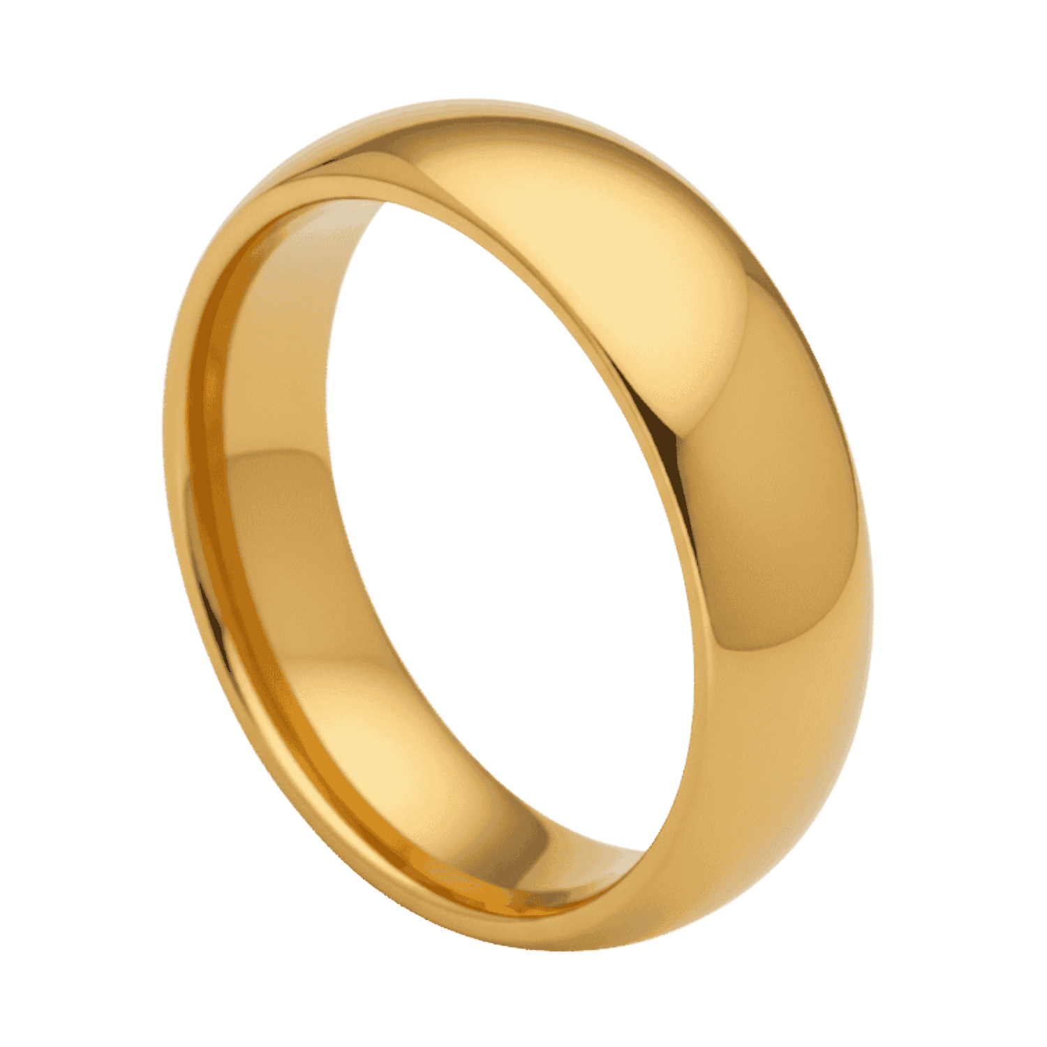 Gold tungsten ring for men, polished dome wedding band or engagement eternity ring for gents with custom engraving.