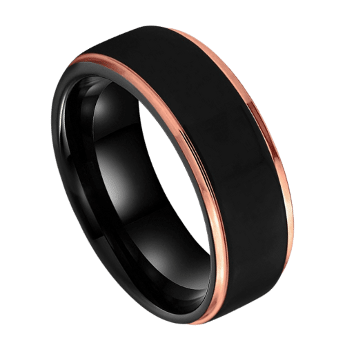 black mens ring for wedding anniversary engagement 8mm tungsten with gold rims in all sizes