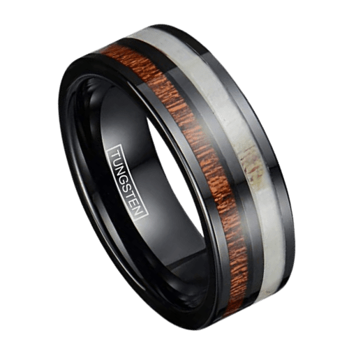 wood antler mens ring wedding engagement anniversary band tungsten 8mm black in all sizes
