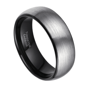 Brushed Silver and Black Tungsten Ring for Men for wedding engagement anniversary 8mm band in all sizes