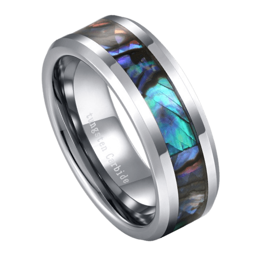 silver mens ring with shell for wedding engagement anniversary band silver tungsten in all sizes